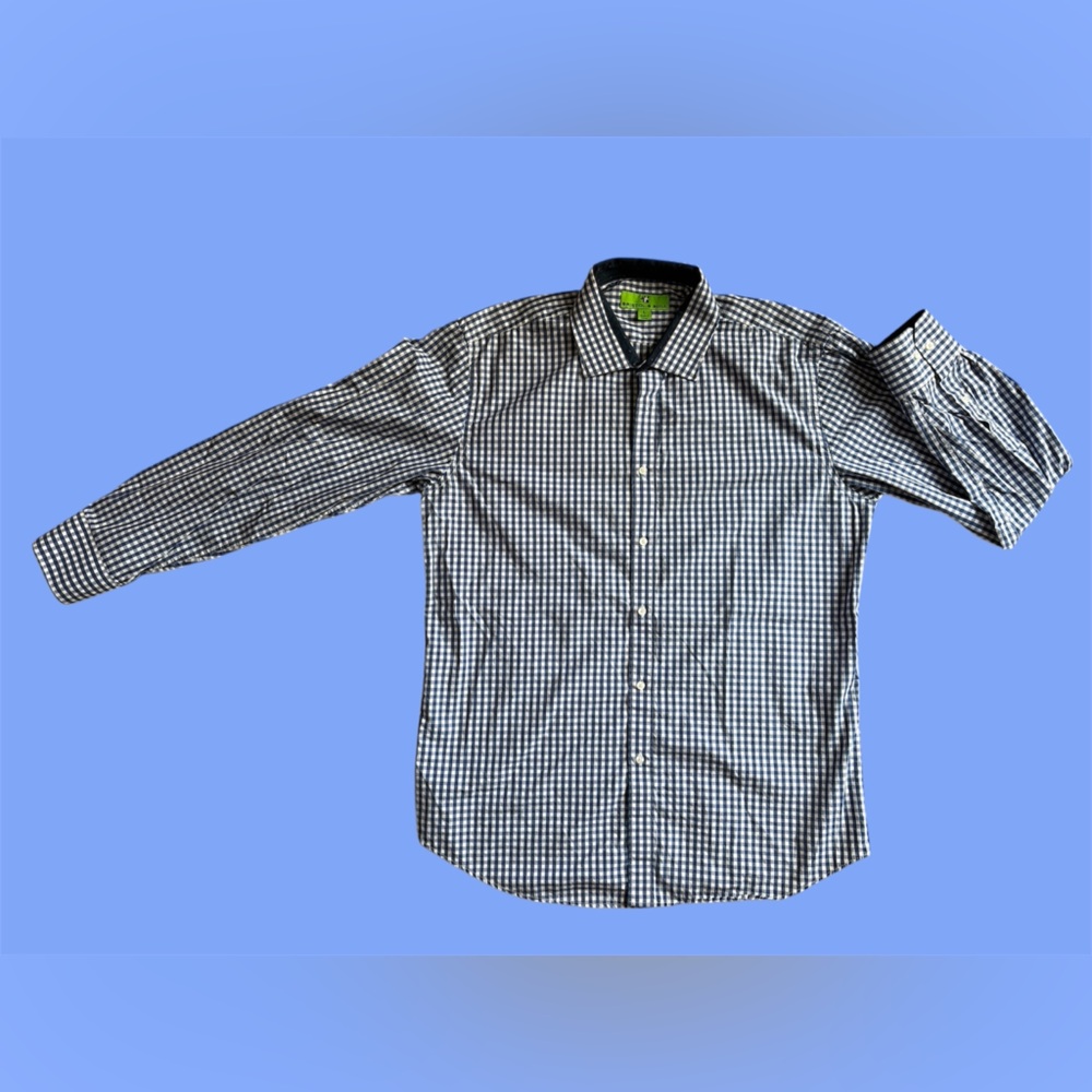 Bristol & Bull White‎ w Blue Gingham Check Long Sleeve Button Up Shirt Men’s L